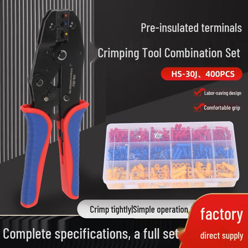 Pre-Insulated Terminal Ratchet Crimping Pliers Set for Electricians - HS-30J Model