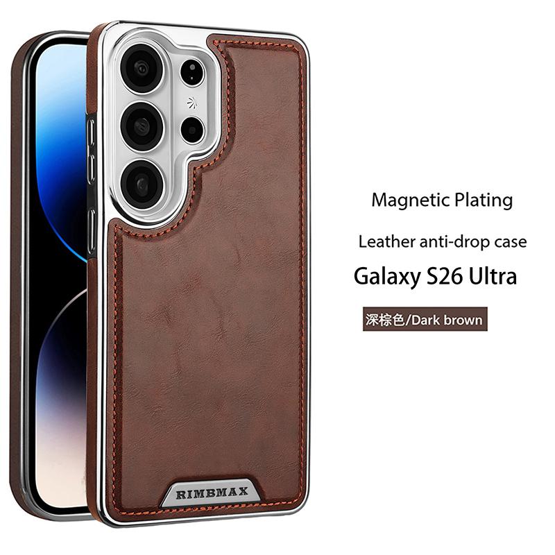 

Magnetic Leather Case for Samsung Galaxy S26 Ultra S25 Edge S24 Plus S23 Plating Lens Bumper Wireless Charging Back Phone Cover Galaxy S26 Plus кавовий