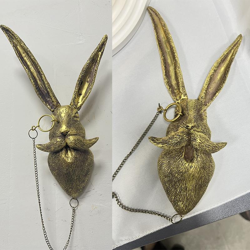 3D Animal Head Wall Mounted Resin Decor Ornament Hanging Sculpture Rabbit Deer Bear