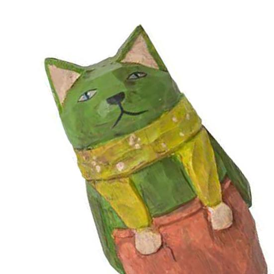 Wooden Hand-Carved Cat Figurine, Artistic Kitten Ornament, Rustic Collectible Kitty Sculpture, Unique Desktop Ornament Birthday Gift for Friends Cat
