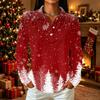 Women's Casual Christmas Print Long Sleeve Button Front Top with Lapel Collar and Side Slits