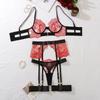 European & American Embroidered Lace High-Quality Erotic Lingerie: Sexy See-through Metal Buckle Body Shaping Front-Opening Set