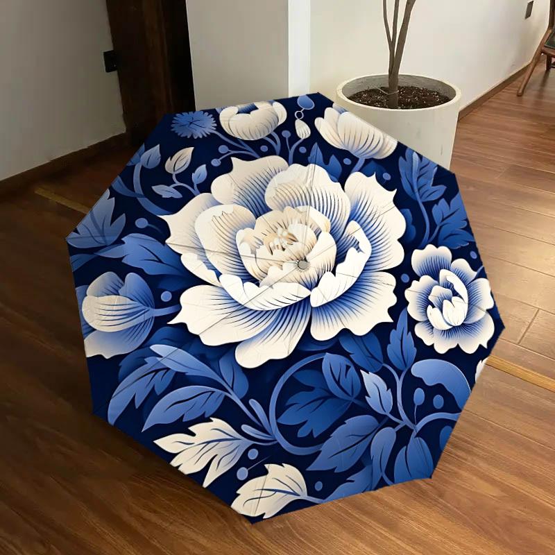 

1pc Blue-and-white-porcelain-pattern Automatic Umbrella Durable Iron Frame & Plastic Handle, Gift for Men & Women, Sturdy Construction yy250905154