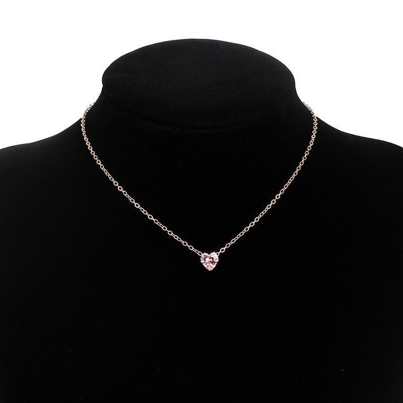 

New accessories, European and American simple alloy chain crystal necklace, colorful fashionable heart-shaped zircon collarbone chain рожевий