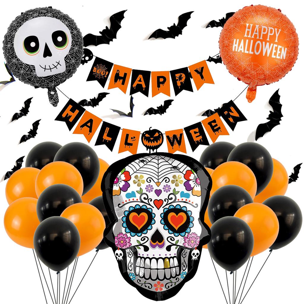 Halloween Pumpkin Aluminum Film Balloon Set Skull Bat Wall Sticker Flag Atmosphere Decoration