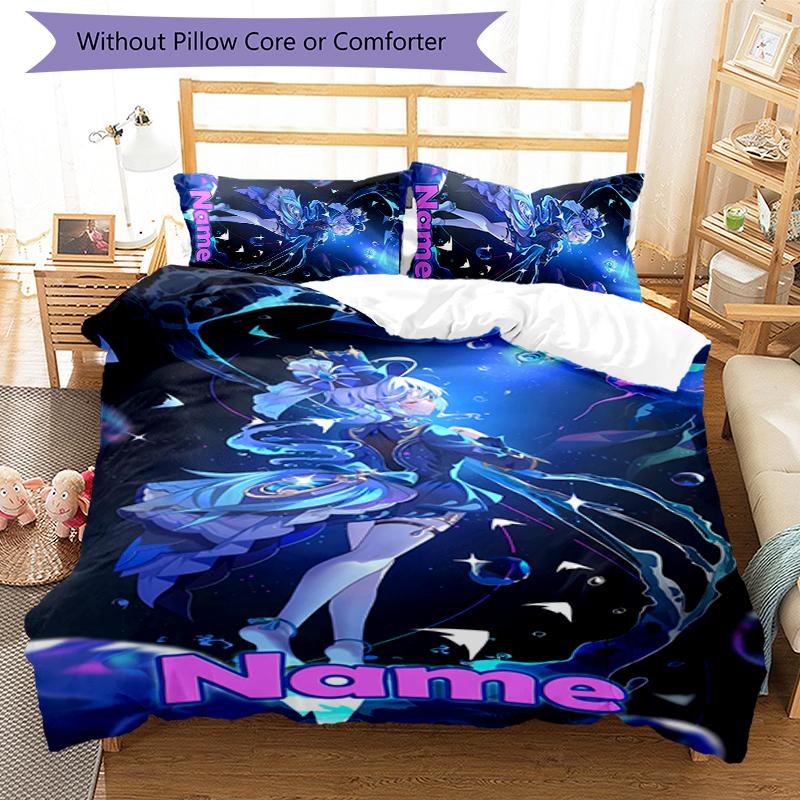 3pcs Custom Name Genshin Impact Characters Bedding Set Duvet Cover Closure Includes 1 Duvet Cover & 2 Pillowcases for All Seasons Bedroom Decor