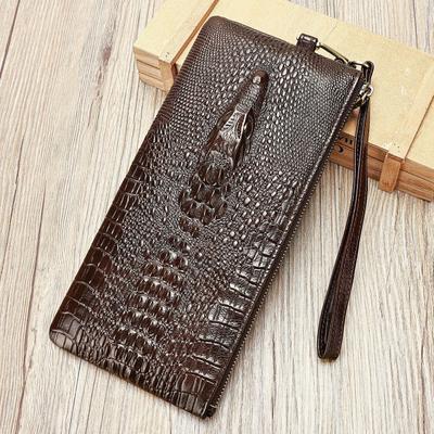 Vintage Genuine Leather Wallet Men's Premium Feeling Crocodile Grain Pure Cowhide Leather Money Clip Multi Card Position Long Wallet