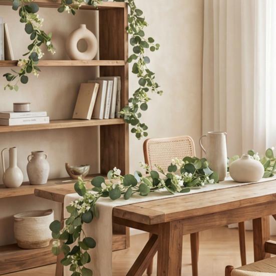 6FT Artificial Eucalyptus Garland Fake Eucalyptus Leaves Greenery Garland Faux Hanging Plants Vines for Wedding Backdrop Arch Wall Decor