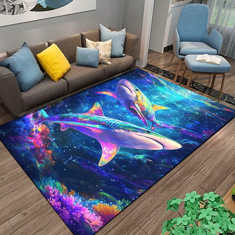 Colorful Sharks Underwater Scene Carpet with Vibrant Coral Design Suitable for use as an anti-slip for living room bedroom sofas
