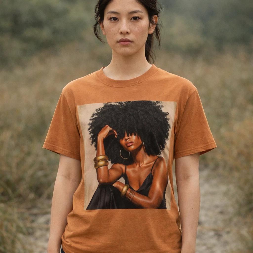 Afro Woman Portrait T-shirt | Fashion Illustration Tee M