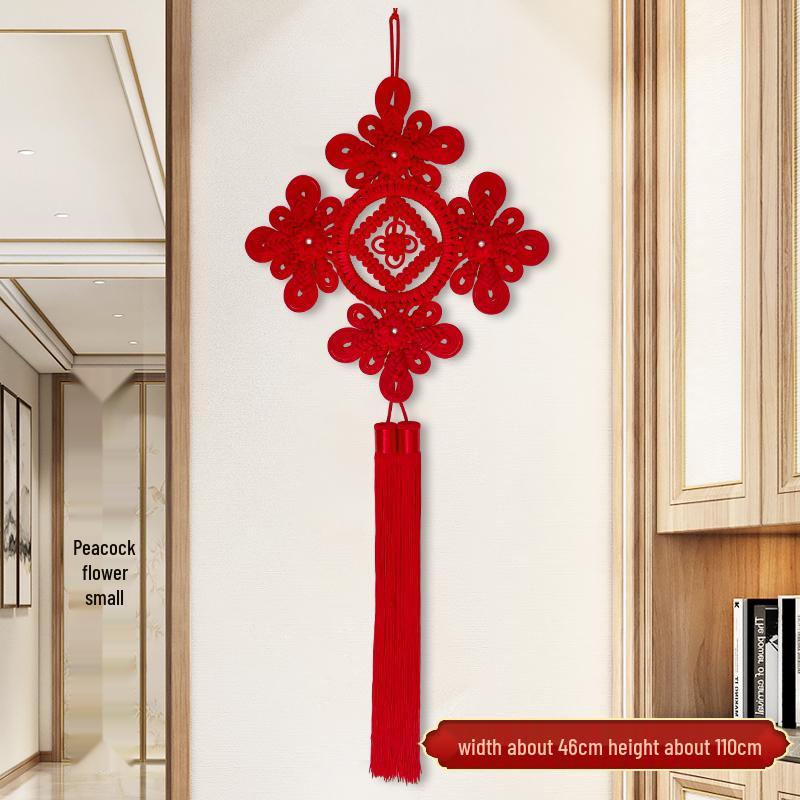 Large Red Handmade Chinese Knot Pendant: Decorative Wall Ornament for Living Room & Housewarming Gift