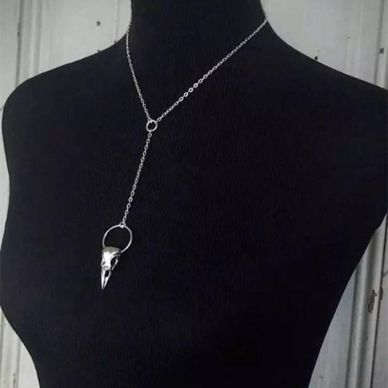 Raven Skull Pendant Gothic Necklace