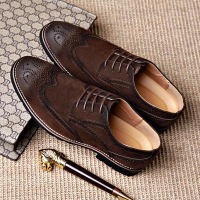 Fashion Large Size Men Fashion Cow Suede Leather Shoes Lace-up Carved Brogue Shoe Party Prom Dress Breathable Youth Stylish Footwear Man