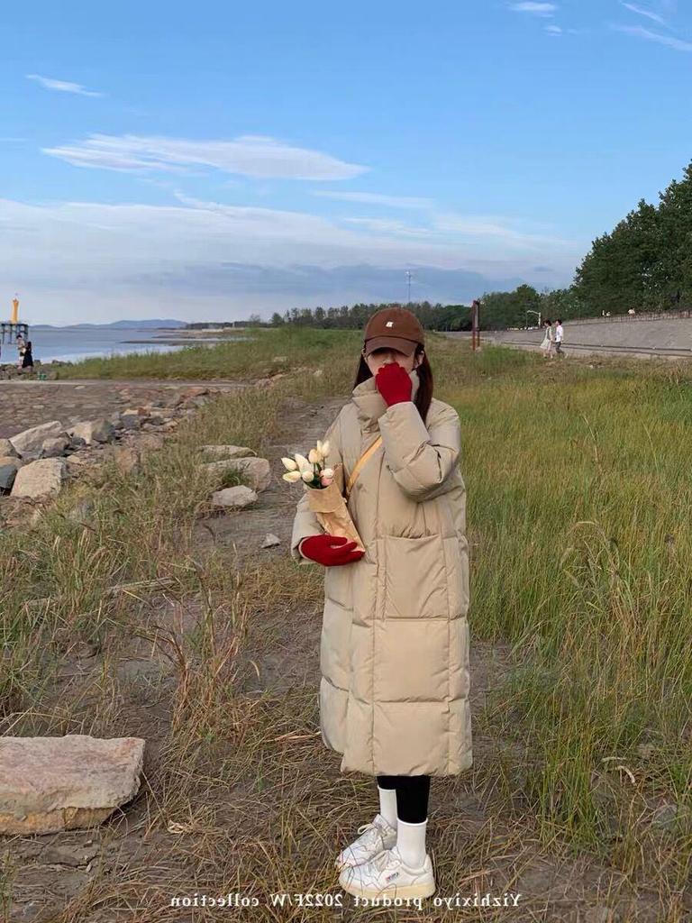 2025 Women's Korean Style Mid-Length Down Jacket - Thickened Stand-Up Collar White Duck Down Winter Coat