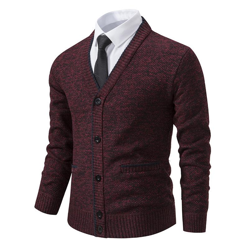 Men S Fleece Lined Stand Collar Long Sleeve Cardigan Sweater M кларет