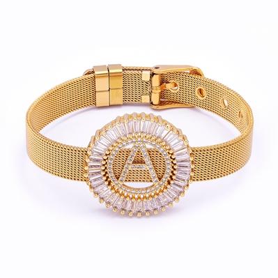 

Nidin Fashion 26 A-Z Letters Watch Belt Bracelet Copper Stainless Steel Adjustable Chain Bangle for Women Party Wedding Jewelry