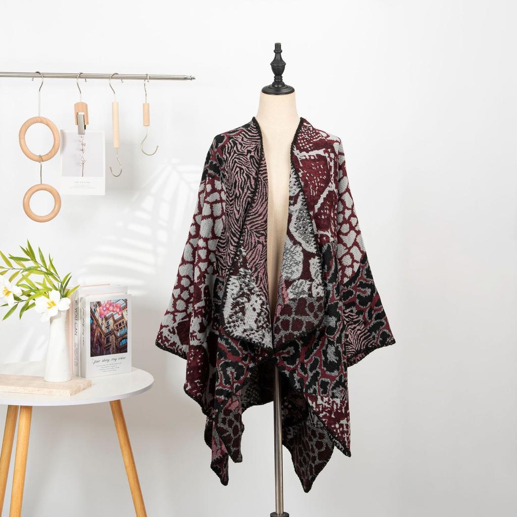 Fashion Street Flower Geometric Cardigan Travel Cape Scarf Cloak Travel Scarf Female Ethnic Style Shawl