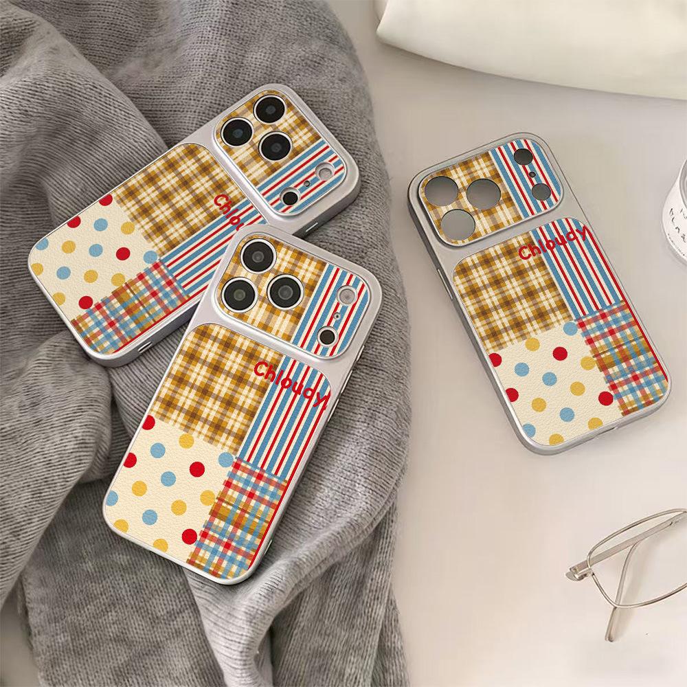 Applicable to iPhone17 plaid color dot soft case sticker leather mobile phone case 15pro/16/13 advanced 14pro niche