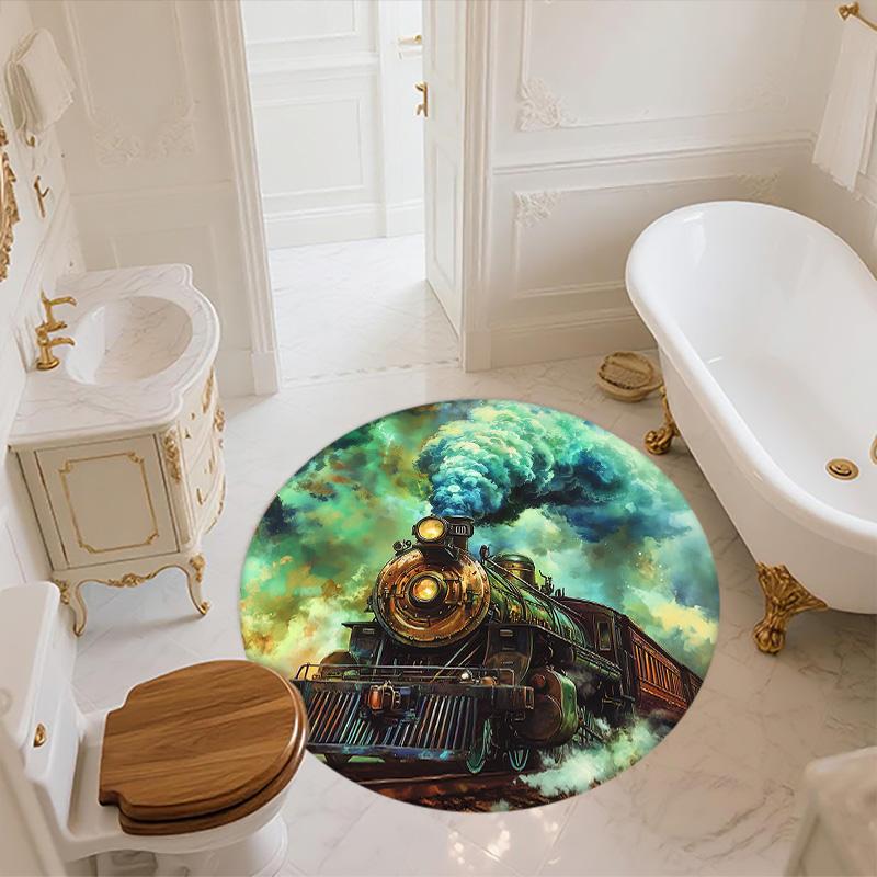 Steam Train,Round Area Rug,Carpet Rug for Living Room Bedroom Sofa Playroom Decor,Non-slip Floor Mat