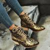 Plus Size Ankle Boots For Women Platform Fashion Women Square Heel Serpentine Boots Lace-Up Boots Pointed Toe Shoes Casual