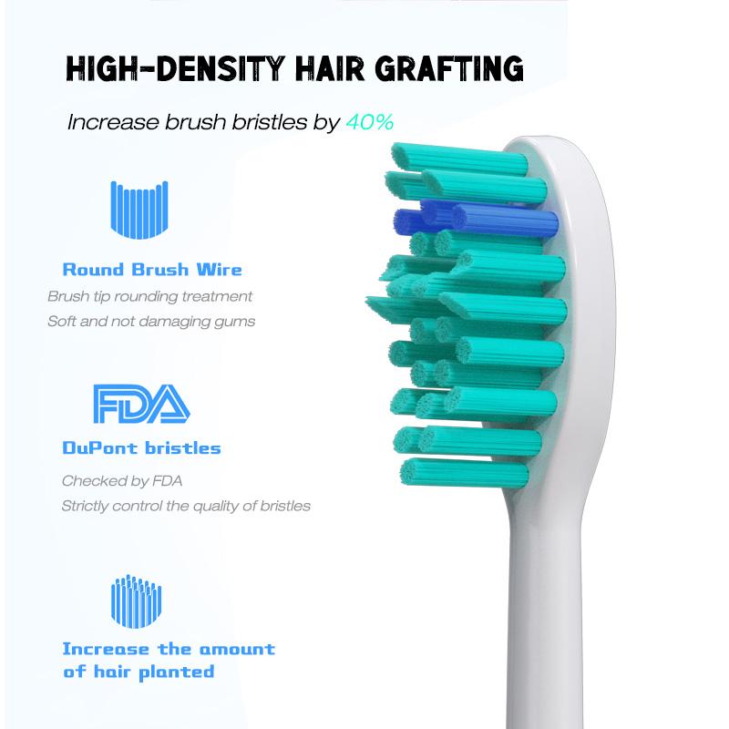 10PCS Toothbrush Heads Replacement for Philixs HX3/HX6/HX9 Vacuum Sonic Electric Toothbrush Soft DuPont No Metal Nozzles