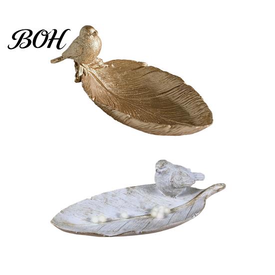 Vanity Accessories Tray Elegant Bird Leaf Shaped Trinket Dish, Resin Jewelry Tray, Vintage Gold Ring Stylish Home Accents Holder for Nightstand