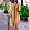 Women Plus Size V Neck Long Sleeve Printed Fitted Straight Hem Dress