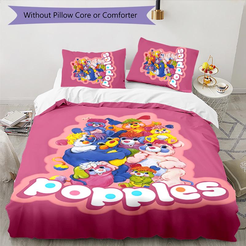 Popples 3pcs Bedding Set Duvet Cover Closure Includes 1 Duvet Cover & 2 Pillowcases for All Seasons Bedroom Home Dorm Decor