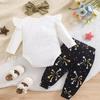 Baby Girl "Happy New Year" Print Cotton Bodysuit Fireworks Print Pants With Headband Outfit Set