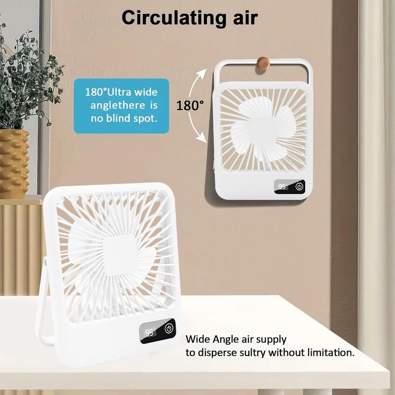 Desktop Fan with Digital Display Office Quiet Foldable Cold Fan Mini USB Rechargeable Fan 5-Speed Adjustment Continuous Cooling