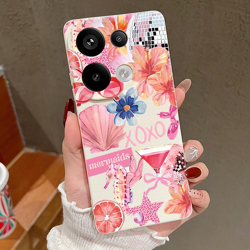 Růžový Kreslený Vzor Květinový Kryt Pro Xiaomi Redmi Note 14 13 Pro 5G 4G 12 11 Pouzdro Xiaomi 14T 13T 11T Pro Kožená Textura Silikonový Kryt