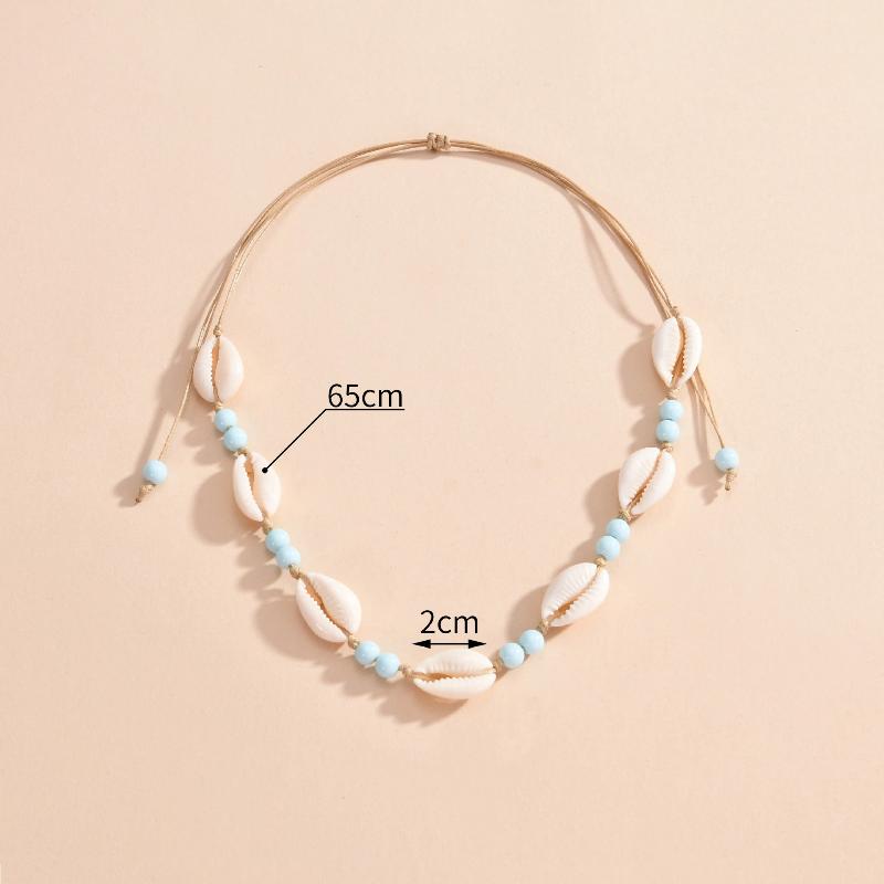 Bohemian Handmade Shell Beaded Necklace Adjustable Braided Neck Chain Woman Choker