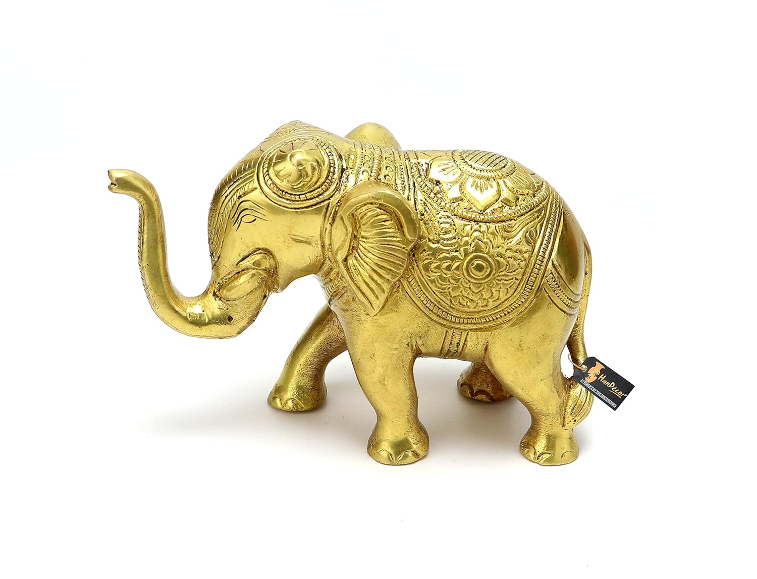 Handcrafted Brass Elephant Decor Showpiece, Murti, Antique Gold - 5 Inches