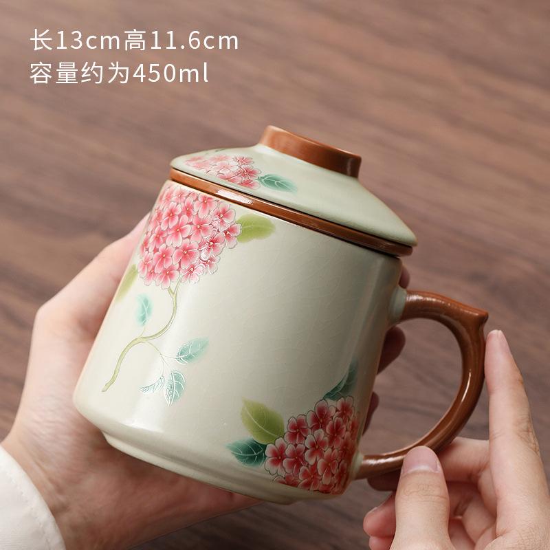 Chinese Ru Kiln Teacup Blue And White Ceramic With Lid Tea Separation Water Cup Household Special Tea Cup Office Mug