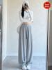 Women's American-Style Gray Sweatpants: Spring & Autumn Loose Fit, Slimming, Wide-Leg, Straight-Leg, Winter Fleece-Lined.