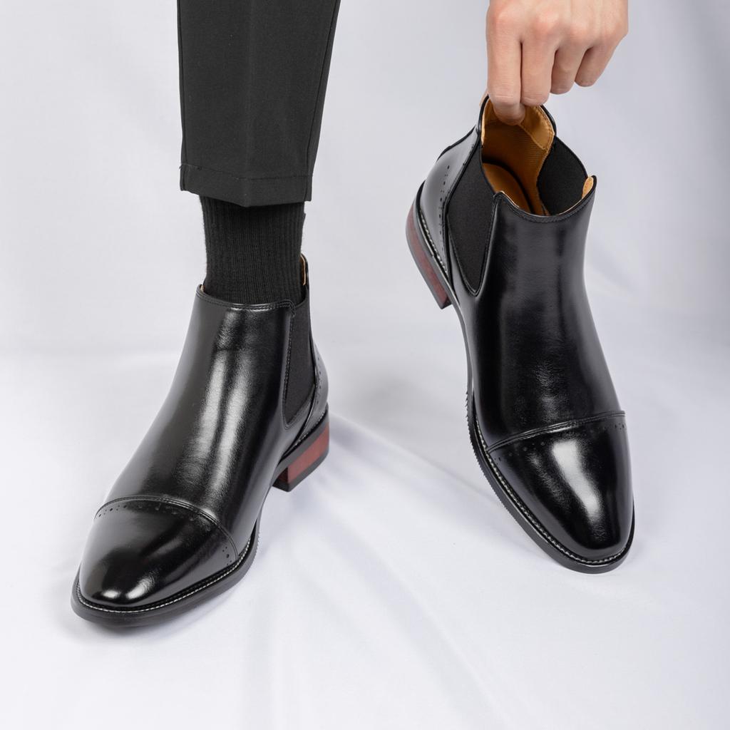 Fashion Pointed Toe Men Plus Size Chelsea Boots All-match Elastic Band Casual Shoes Simple AnkleWalking  Boots Youthful Fashionable Boot