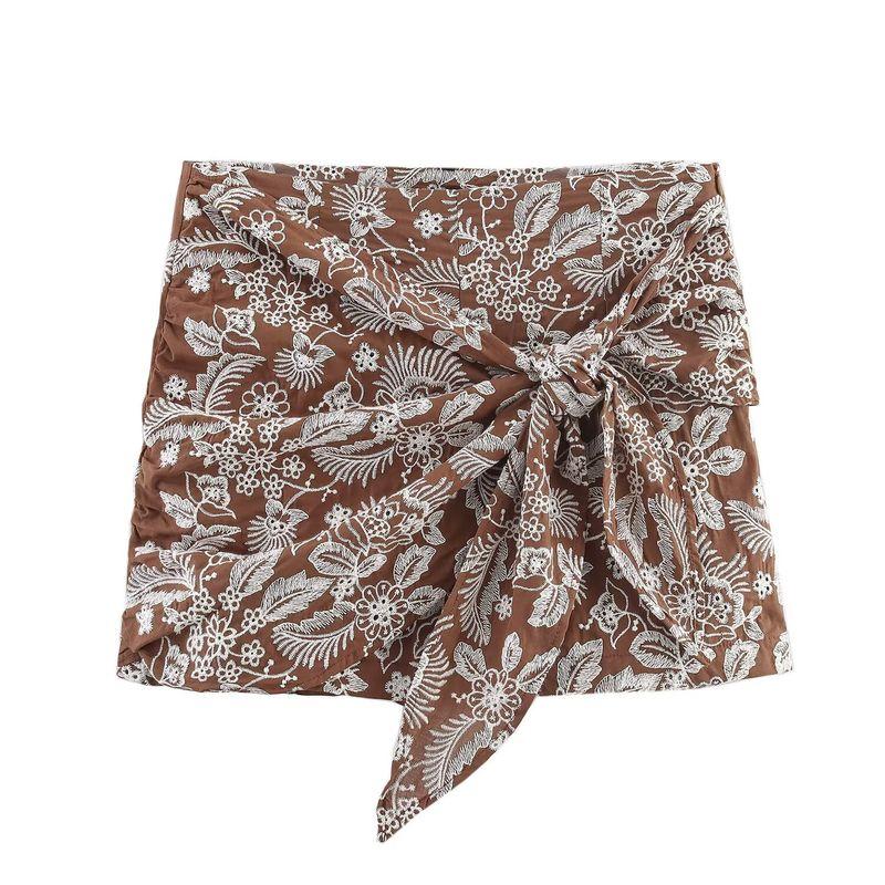 

Kaslead Новая женская одежда Западный стиль Вышивка Узел Декорация Мода Повседневные Кюлоты с высокой талией 8073171 044 Brown L