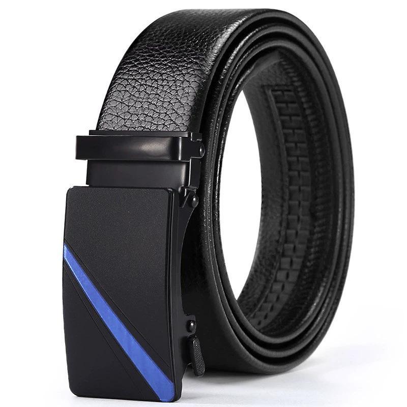 Belt Men'S Automatic Buckle Belt Lychee Pattern Hemming Belt Business Belt Stall