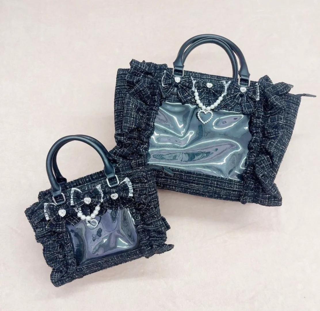 Pink Ruffle Ita Bag Lolita Style Shoulder Purse With Handle JK Uniform Aesthetic Harajuku Fashion Cute Display Tote For Women