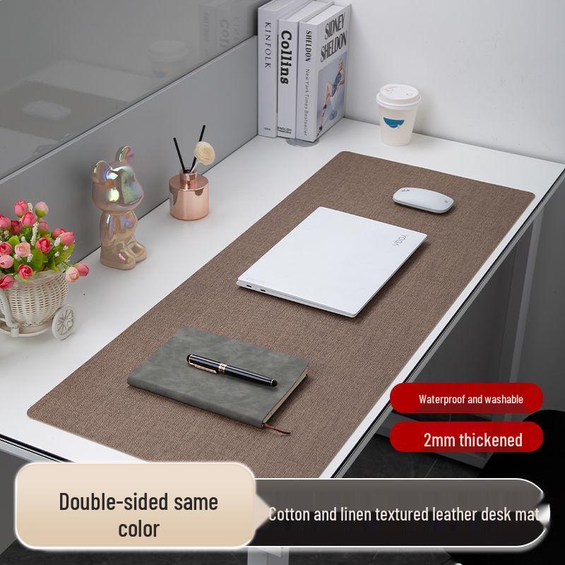 Pad de birou cu textură de bumbac și in și piele - Covoraș de masă pentru scris și mouse pentru birouri și mese de calculator