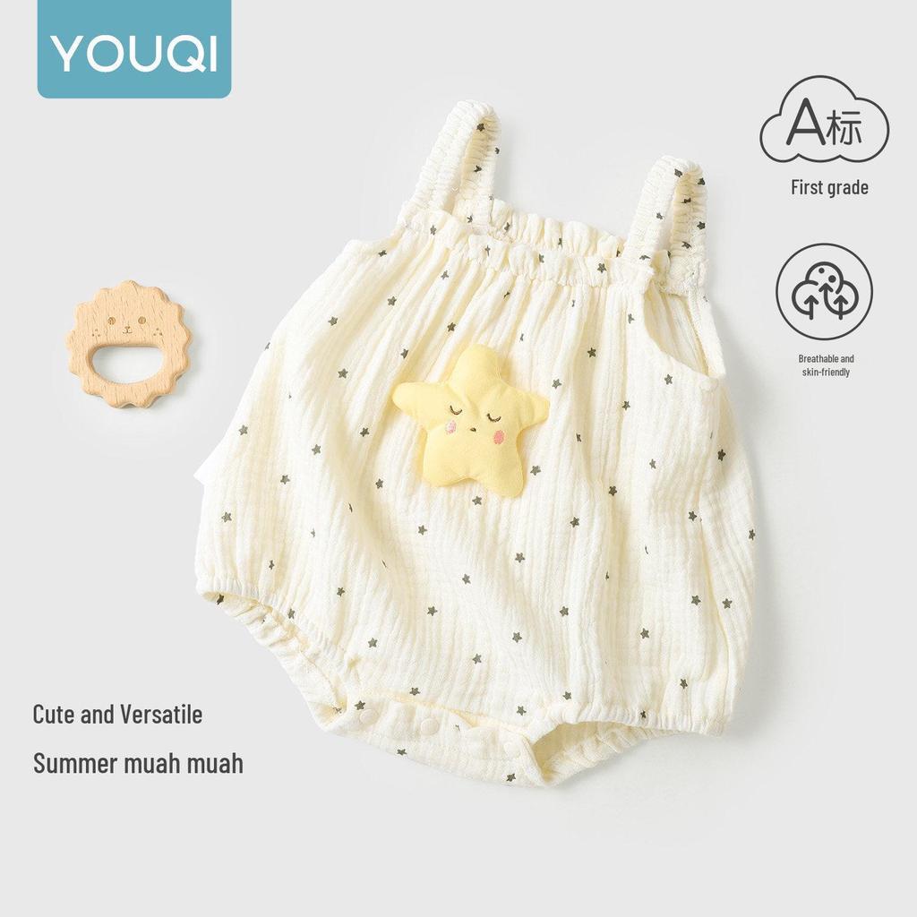 Youqi Newborn Summer Triangle Romper - Thin Style Baby Bodysuit with Straps, Class A, Size 6