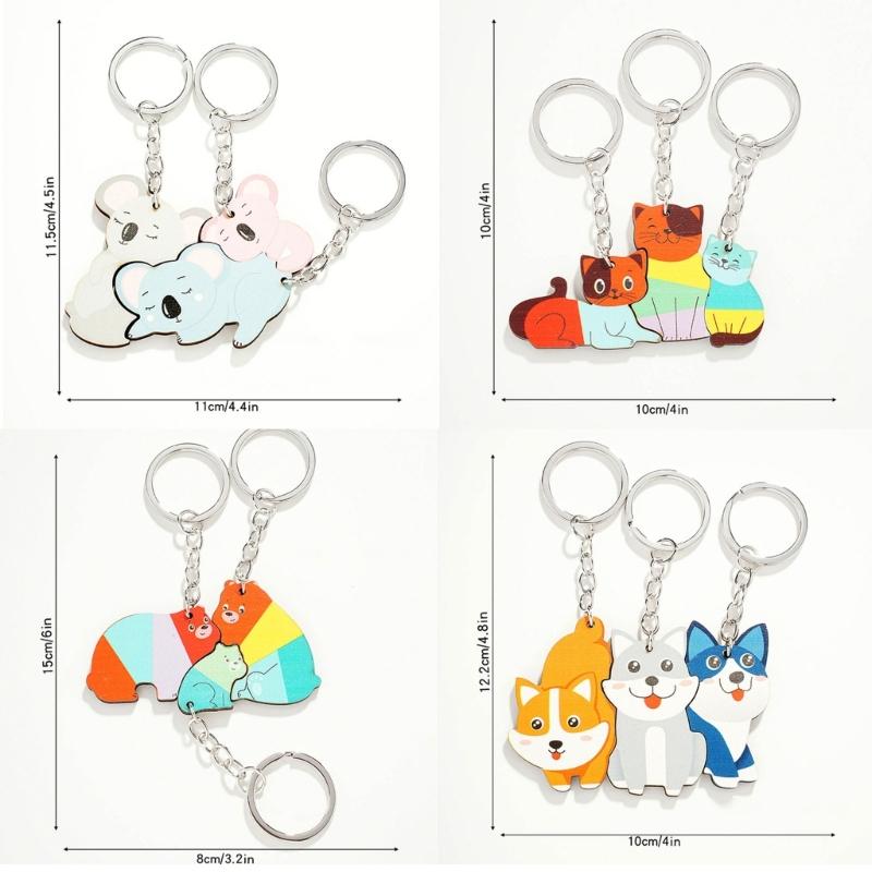 3 Pieces Matching Keychains Puzzle Keychain Set Stylish Keyrings Set Lovely Gift for Girlfriend Boyfriend Animal Lovers