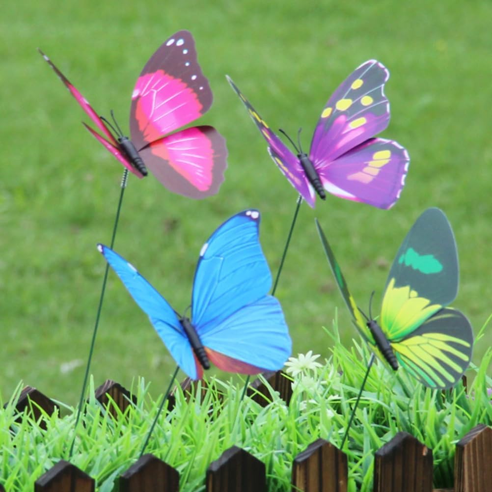 NUOBESTY 12pcs Butterfly Stakes Fake Butterflies Stake 3D Butterflies Stakes for Garden Lawn Patio Yard Pathway Indoor Outdoor Ornaments (Random