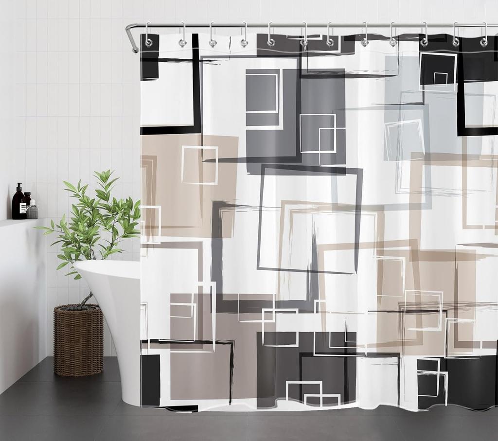 Modern Geometric Shower Curtain Brown Black And White Abstract Geometric Shower Curtain For Bathroom Modern Minimalist Bath