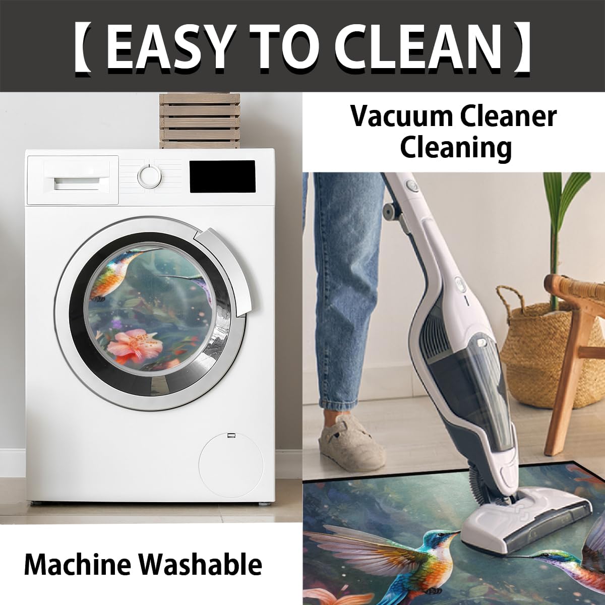 Half Round Door Mat, Hummingbird Flower Non-Slip Half Circle Area Rug Bird Hummingbird Doormat Washable Durable Home Decor Half Moon Rug for Floor