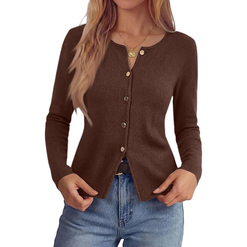 Damen Farbe Knopfleiste Langarm Freizeit Pullover Cardigan Oberteil
