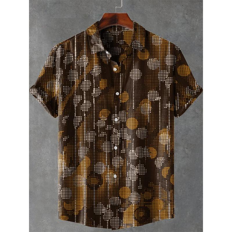 Men's Short Sleeve Shirt Vintage Ethnic Style Sunlight and Tree Illustration Art Snake Print Casual Linen Shirt