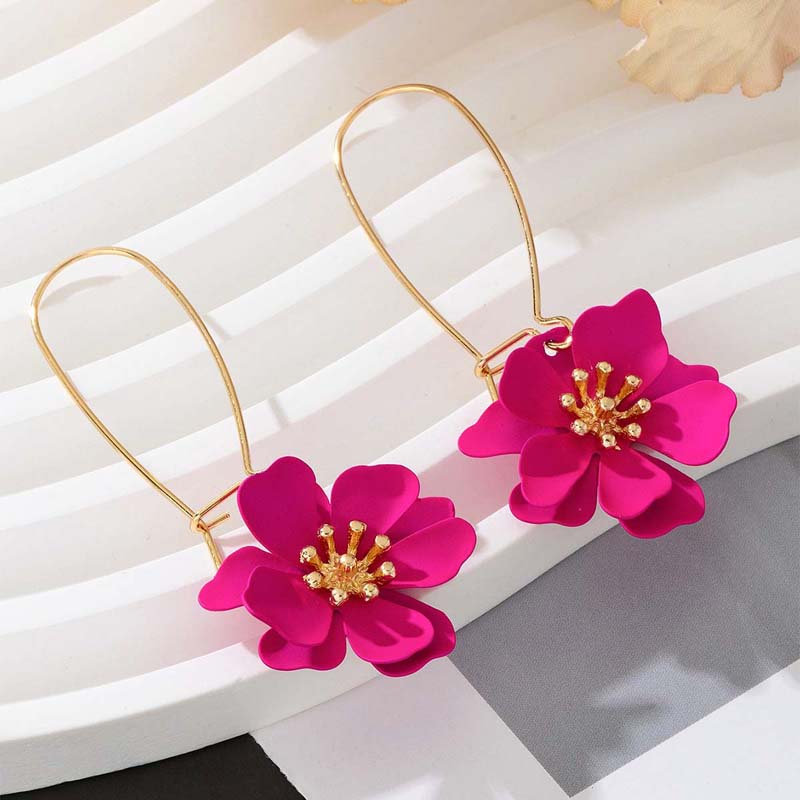 Vintage Red Enamel Flower Drop Earrings For Women Korean Sweet Long Petal Temperament Earrings Zircon Accessories розы красного