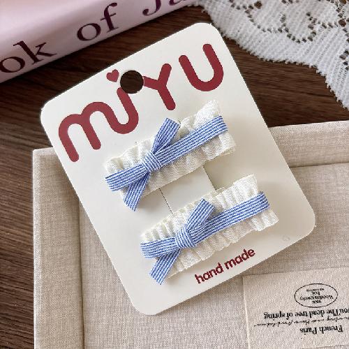 

2pcs/lot Blue Hair Clips Korean Embroidery Girls Sweet Hairpins Bangs Side Clip Heart Lace Bow Hairpin Hairclip Hair Accessories