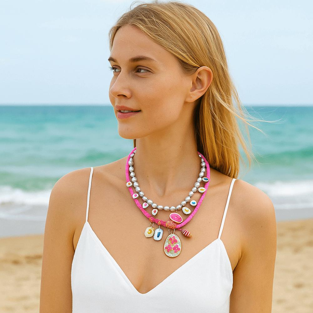 Necklace Set Pearls Necklace Ethnic Style Dopamine Necklace Retro Flower Pendant Necklace  Women